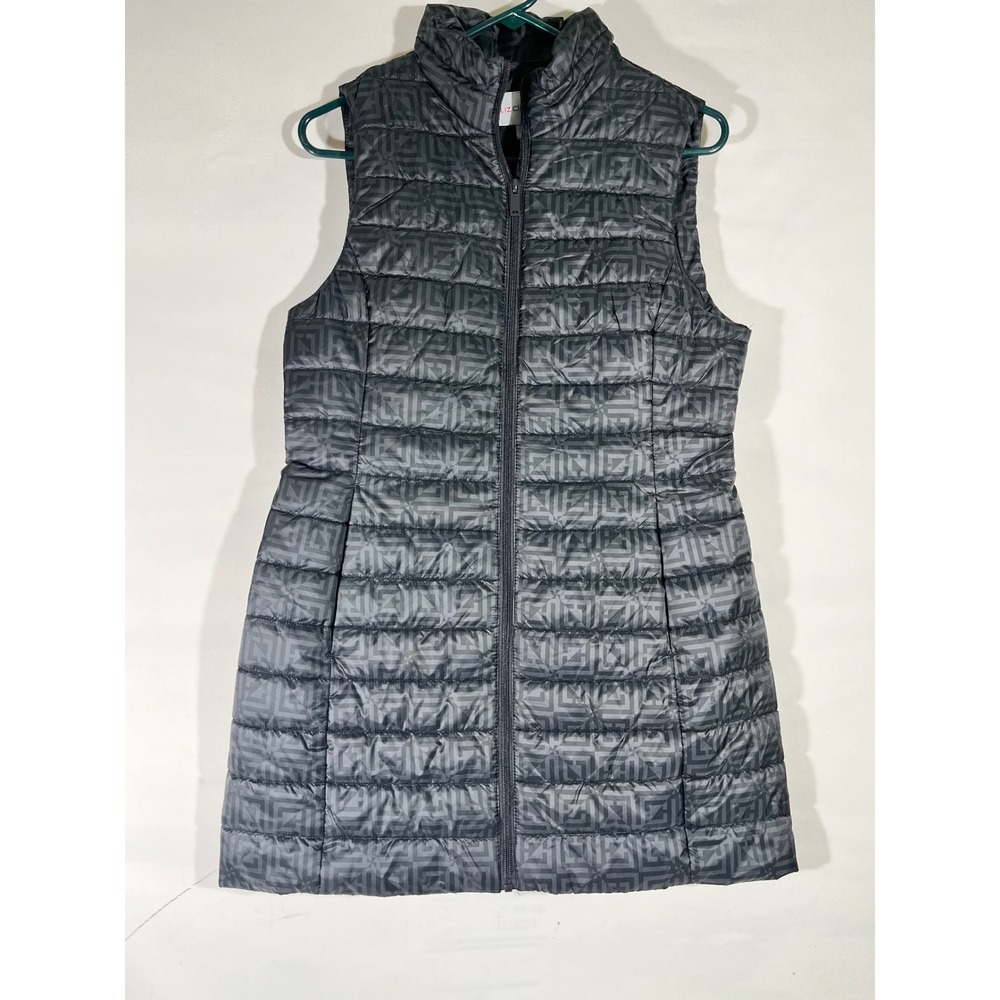 Liz Claiborne Puffer Vest Women‎ S Grey Black Geometric Monogram Zip Up 
Preppy